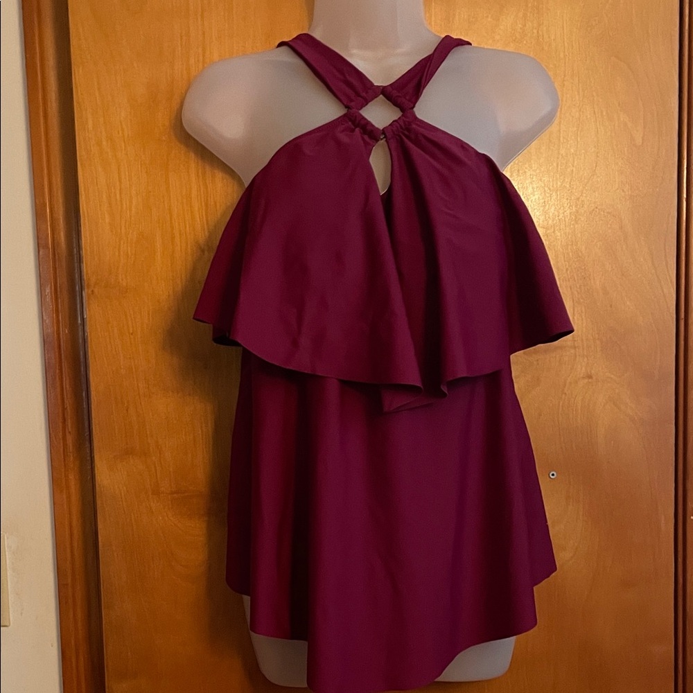 Women’s Burgundy Ruffle Halter Swim Top
